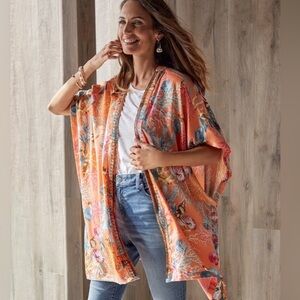 Chicos Coral Reef Kimono Shirt Embellished Womens Size Large XL